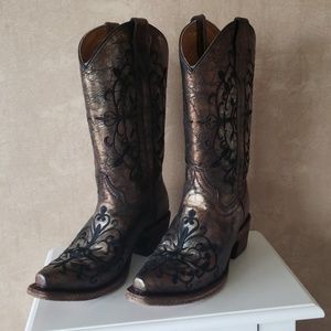 Corral Girls Bronze Embroidered Cowgirl Boots